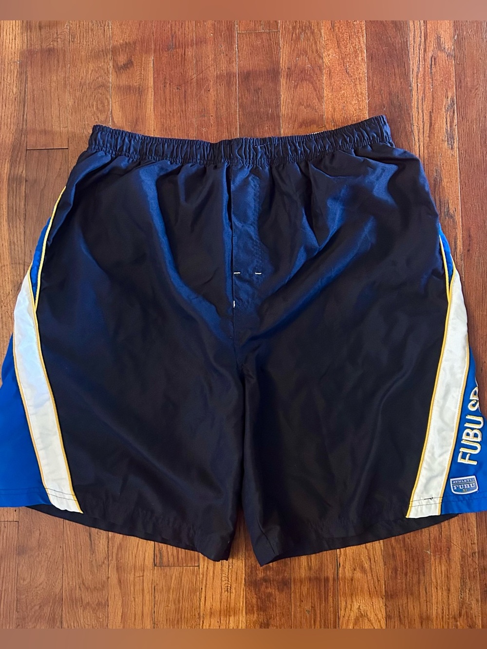 Vintage Y2K FUBU Streetwear Baggy Embroidered Logo Blue Swimsuit Swim Trunks L